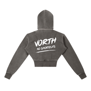 VORTH,Women,Hoodie,Cropped,Heavyweight,Fleece,VintageWash,ZipHoodie,New