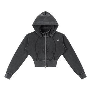 VORTH,Women,Hoodie,Cropped,Heavyweight,Fleece,VintageWash,ZipHoodie,New