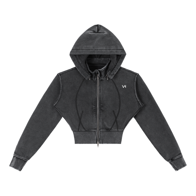VORTH,Women,Hoodie,Cropped,Heavyweight,Fleece,VintageWash,ZipHoodie,New