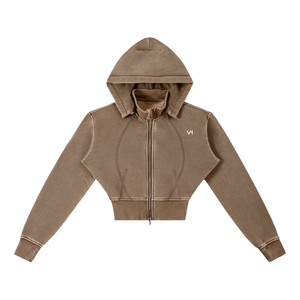 VORTH,Women,Hoodie,Cropped,Heavyweight,Fleece,VintageWash,ZipHoodie,New