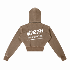 VORTH,Women,Hoodie,Cropped,Heavyweight,Fleece,VintageWash,ZipHoodie,New