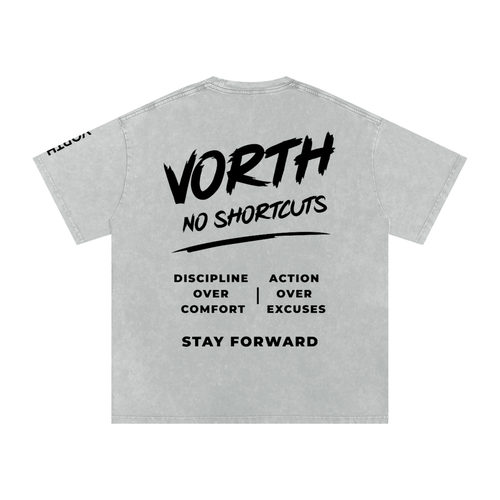 NO SHORTCUTS Snow-Washed Oversized Tee