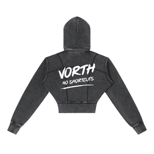 VORTH,Women,Hoodie,Cropped,Heavyweight,Fleece,VintageWash,ZipHoodie,New